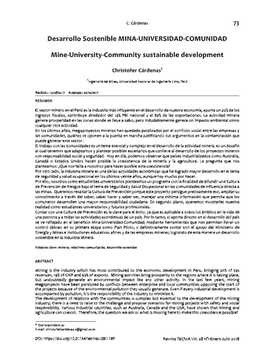 Desarrollo Sostenible MINA-UNIVERSIDAD-COMUNIDAD