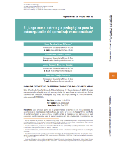 El juego como estrategia pedagógica para la autorregulación del aprendizaje en matemáticas