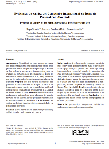 Evidencias de validez del Compendio Internacional de Ítems de Personalidad Abreviado