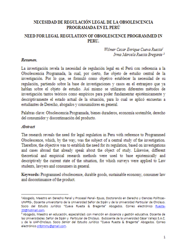 NECESIDAD DE REGULACIÓN LEGAL DE LA OBSOLESCENCIA PROGRAMADA EN EL PERÚ