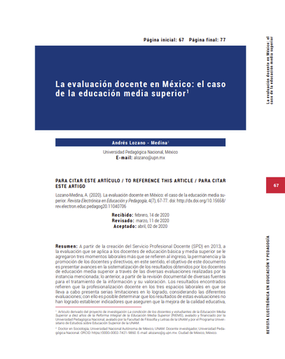 La evaluación docente en México: el caso de la educación media superior