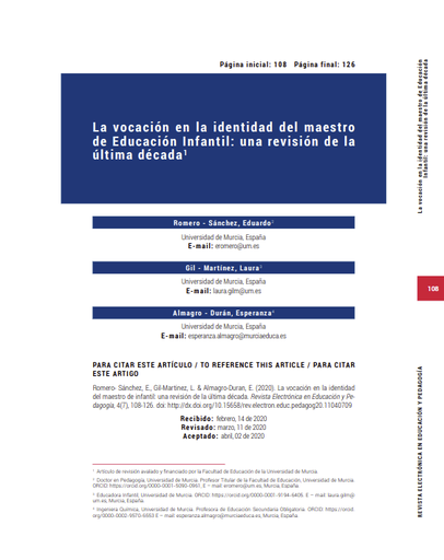 La vocación en la identidad del maestro de Educación Infantil: una revisión de la última década