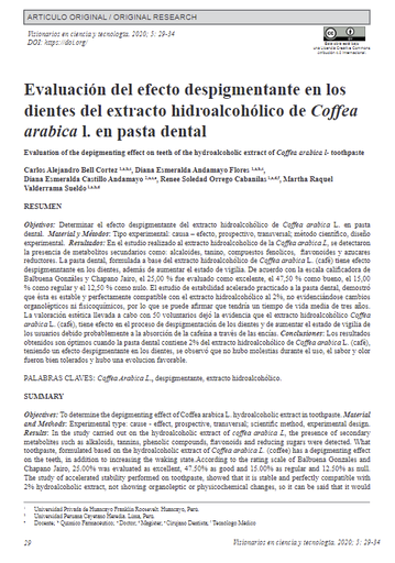 Evaluación del efecto despigmentante en los dientes del extracto hidroalcohólico de Coffea arabica L en pasta dental