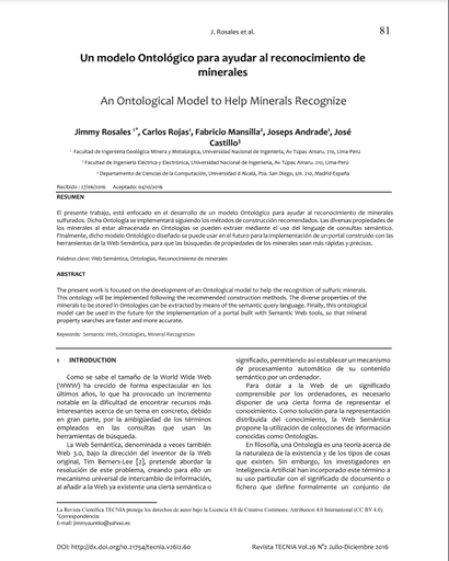 Un modelo ontológico para ayudar al reconocimiento de minerales