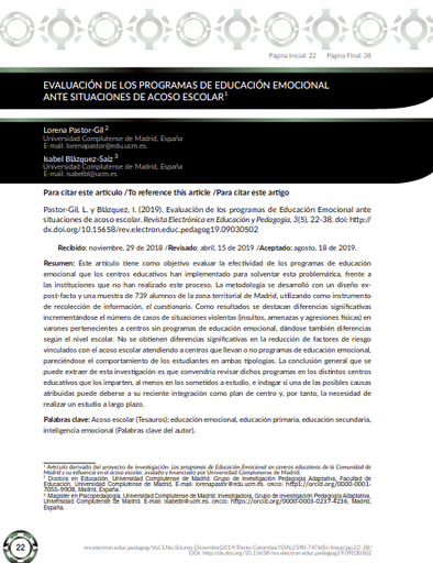 Evaluación de los programas de Educación Emocional ante situaciones de acoso escolar