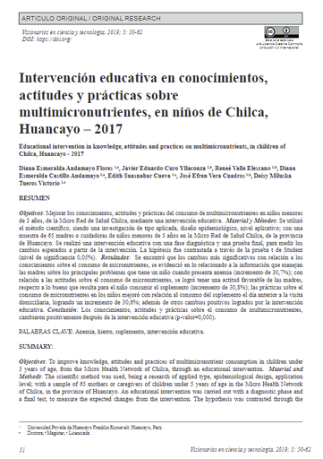 Intervención educativa en conocimientos,actitudes y prácticas sobre multimicronutrientes, en niños de Chilca, Huancayo 2017