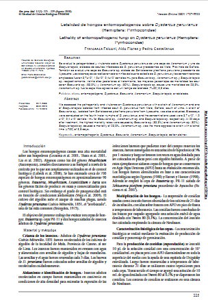 Letalidad de hongos entomopatogenos sobre Dysdercus peruvianus (Hemiptera: Pirrhocoridae)