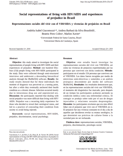 Social  representations  of  living  with  HIV/AIDS  and  experiencesof  prejudice  in  Brazil