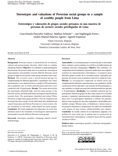 Stereotypes  and  valuations  of  Peruvian  social  groups  in  a  sampleof  wealthy  people  from  Lima