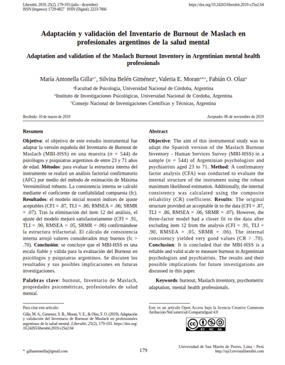 Adaptación y validación del Inventario de Burnout de Maslach