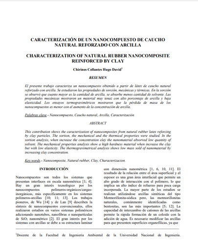 Caracterización de un nanocompuesto de caucho natural reforzado con arcilla