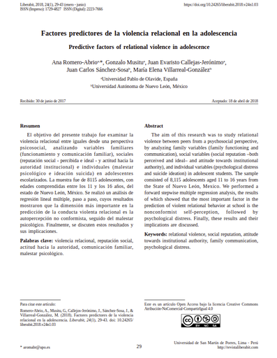 Factores predictores de la violencia relacional en la adolescencia