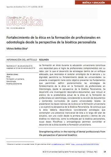 Fortalecimiento de la ética en la formación de profesionales en odontología desde la perspectiva de la bioética