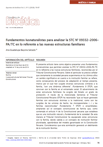 Fundamentos Iusnaturalistas para analizar la STC N° 09332-2006-PA/TC en lo referente a las nuevas estructuras familiares