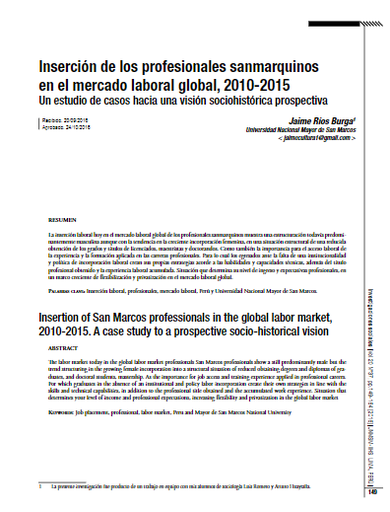 Inserción de los profesionales sanmarquinos en el mercado laboral global, 2010-2015.