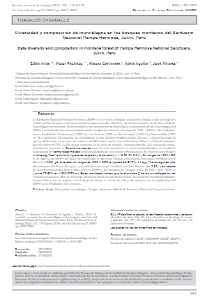 Diversidad y composición de murciélagos en los bosques montanos del Santuario Nacional Pampa Hermosa, Junín, Perú