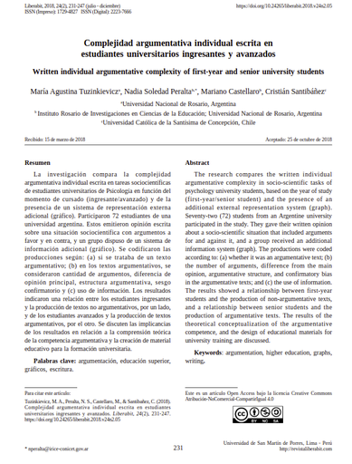 Complejidad argumentativa individual escrita en estudiantes universitarios ingresantes y avanzados