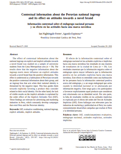 Contextual  information  about  the  Peruvian  national  ingroup and  its  effect  on  attitudes  towards  a  novel  brand