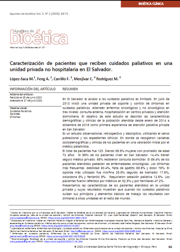 Caracterización de pacientes que reciben cuidados paliativos en una unidad privada no hospitalaria en El Salvador.