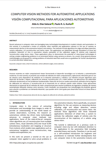 COMPUTER VISION METHODS FOR AUTOMOTIVE APPLICATIONS VISIÓN COMPUTACIONAL PARA APLICACIONES AUTOMOTIVAS