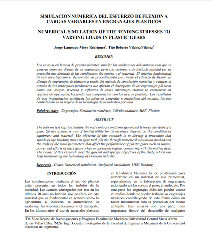 Simulación numérica del esfuerzo de flexión a cargas variables en engranajes plásticos