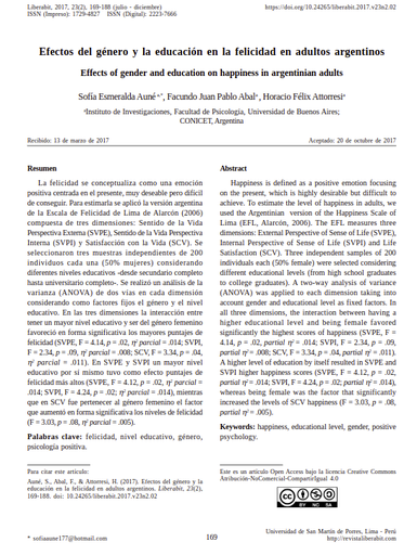 Efectos del género y la educación en la felicidad en adultos argentinos
