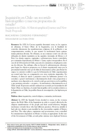 Inquisición en Chile: un recorrido historiográfico y nuevas propuestas de estudio