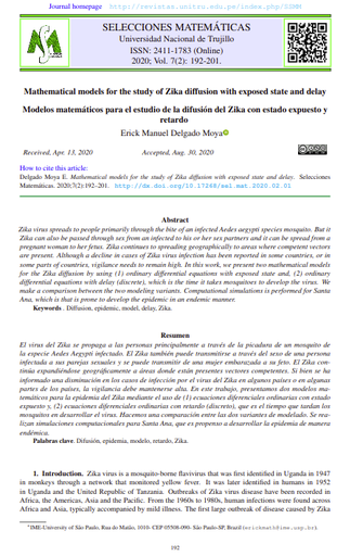 Modelos matemáticos para el estudio de la difusión del Zika con estado expuesto y retardo