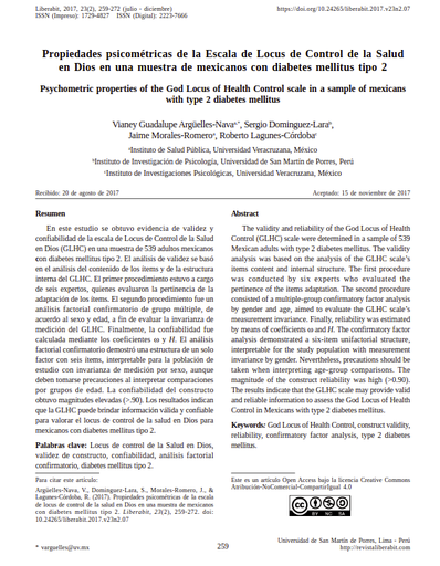 Propiedades psicométricas de la Escala de Locus de Control de la Salud en Dios en una muestra de mexicanos
