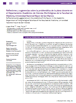 Reflexiones y sugerencias sobre la problemática de la plana docente en el Departamento Académico de Ciencias Morfológicas