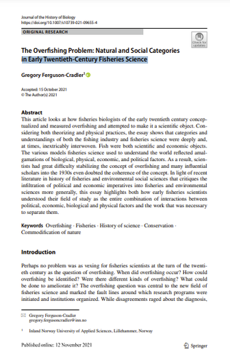 The Overfishing Problem: Natural and Social Categories in Early Twentieth-Century Fisheries Science