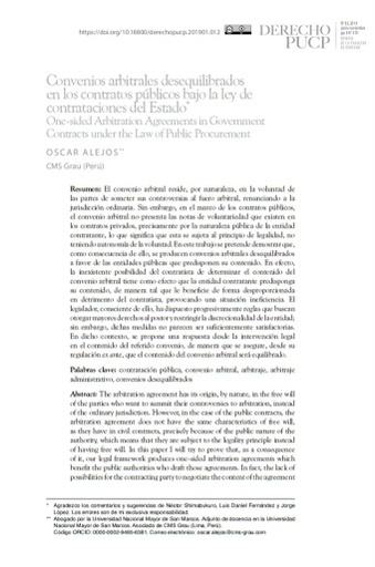 Convenios arbitrales desequilibrados en los contratos públicos bajo la ley de contrataciones del Estado