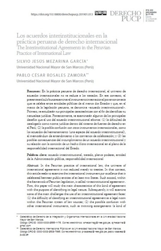 Los acuerdos interinstitucionales en la práctica peruana de derecho internacional