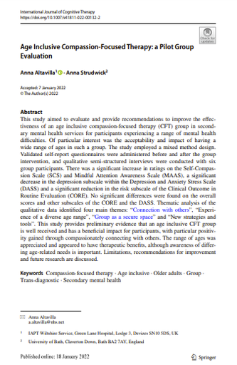 Age Inclusive Compassion-Focused Therapy: a Pilot Group Evaluation