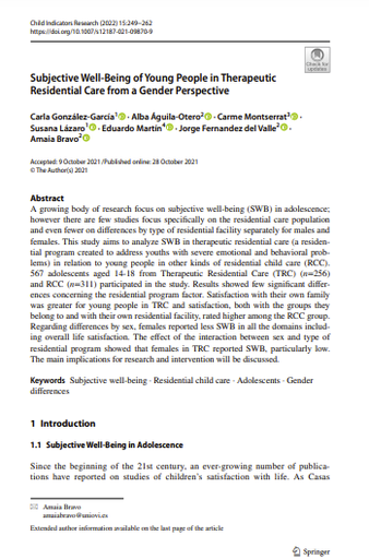 Subjective Well-Being of Young People in Therapeutic Residential Care from a Gender Perspective