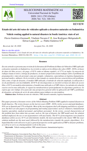 Estado del arte del ruteo de vehículos aplicado a desastres naturales en Sudamérica