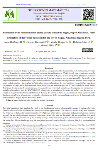 Estimación de la radiación solar diaria para la ciudad de Bagua, región Amazonas, Perú