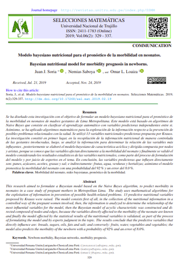 Modelo bayesiano nutricional para el pronóstico de la morbilidad en neonatos