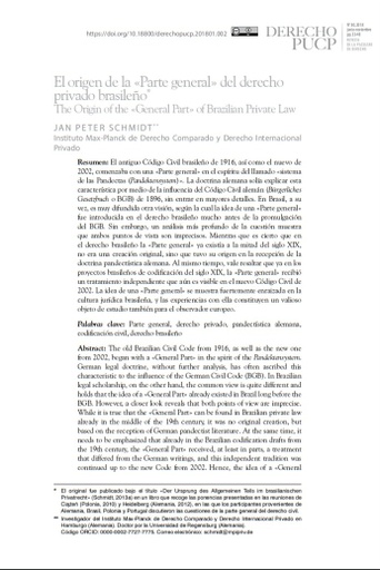 El origen de la &quot;parte general&quot; del derecho privado brasileño