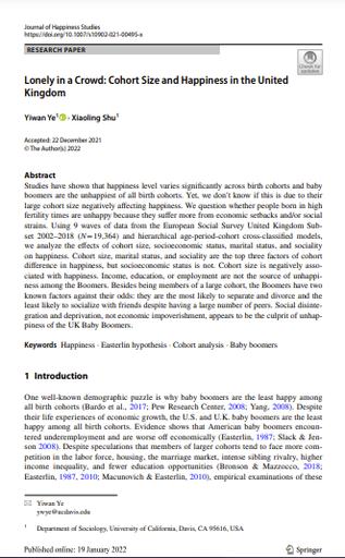 Lonely in a Crowd: Cohort Size and Happiness in the United Kingdom