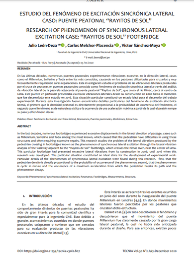 Estudio del Fenómeno de Excitación Sincrónica Lateral caso: Puente Peatonal &quot;Rayitos de Sol&quot;