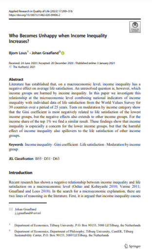 Who Becomes Unhappy when Income Inequality Increases?