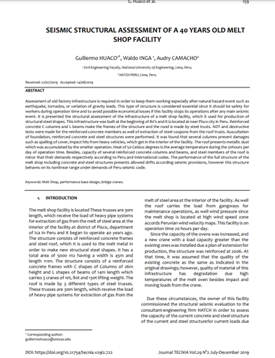 Seismic structural assessment of a 40 years old melt shop facility