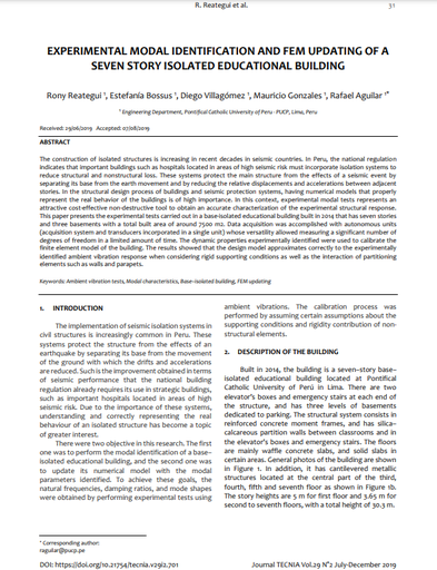 Experimental modal identification and fem updating of a seven story isolated educational building