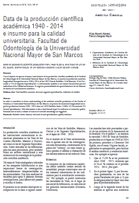 Data de la producción científica académica 1940 - 2014 e insumo para la calidad universitaria.