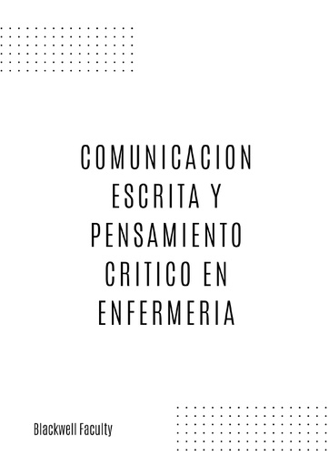 COMUNICACION ESCRITA Y PENSAMIENTO CRITICO EN ENFERMERIA