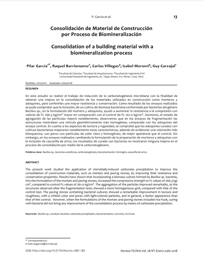 Consolidación de material de construcción por proceso de biomineralización