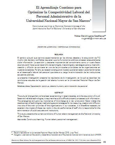 El Aprendizaje Continuo para Optimizar la Competitividad Laboral del Personal Administrativo  de la UNMSM
