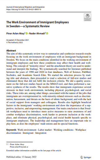 The Work Environment of Immigrant Employees in Sweden-a Systematic Review