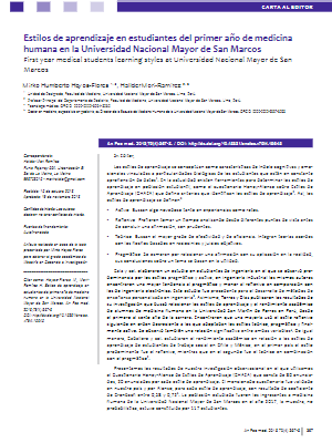 Estilos de aprendizaje en estudiantes del primer año de medicina humana en la UNMSM